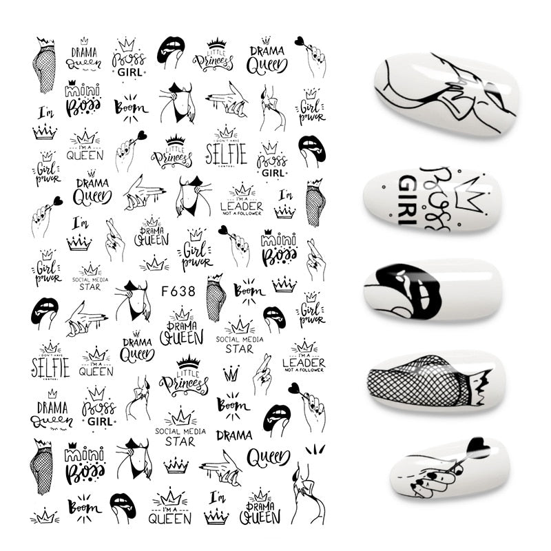Nail Sticker Cool English Letter stickers for nails Love Heart Design Nails Accessories Fashion Manicure Sticker