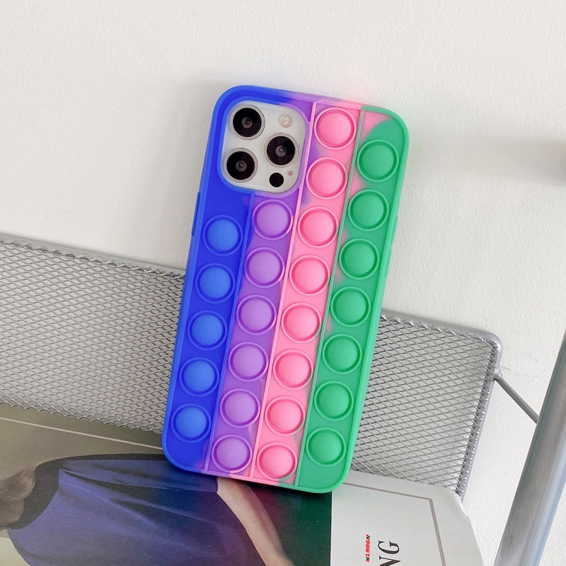 Relive Stress Phone Case For Iphone X XR XS 12 11 Pro Max 6 6s 7 8 Plus Pop Fidget Toys Push Bubble Soft Silicone Phone Case