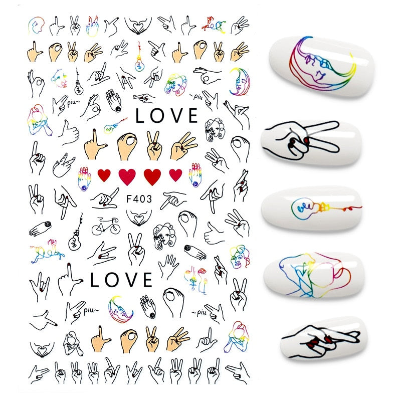 Nail Sticker Cool English Letter stickers for nails Love Heart Design Nails Accessories Fashion Manicure Sticker