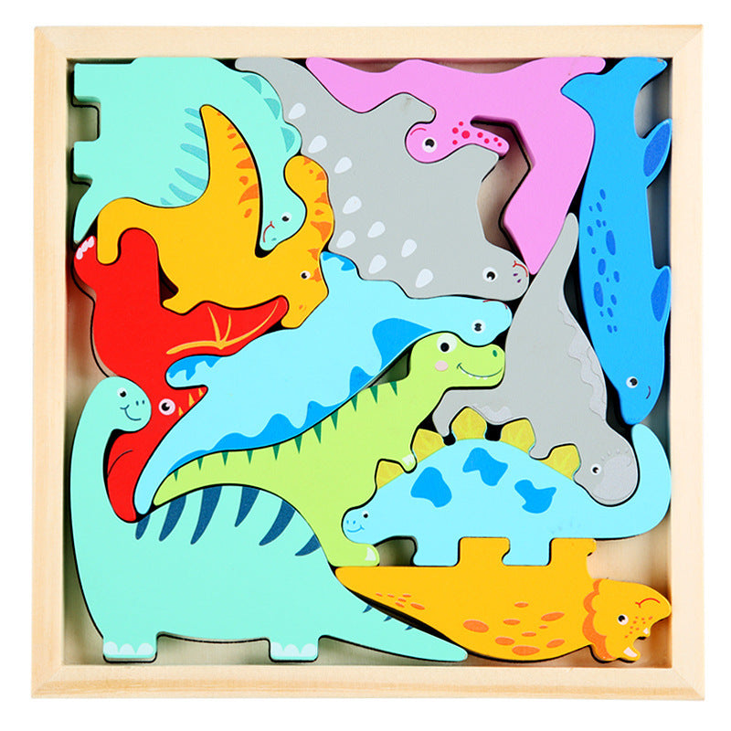 Cartoon animal three-dimensional puzzle puzzle young children wood puzzle early teaching hand grip fruit vegetable traffic toys