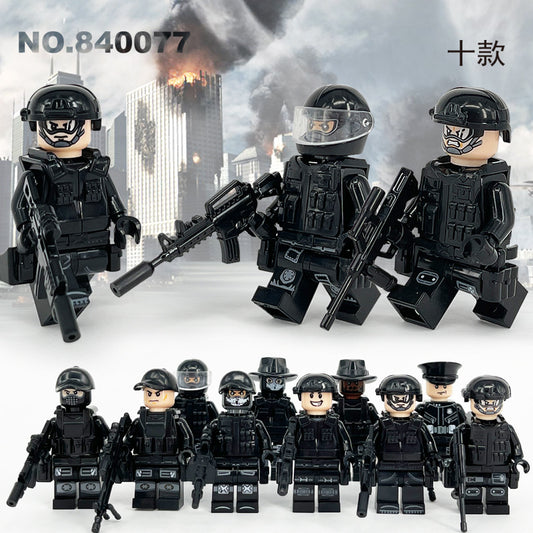 City doll 10 police military boy gift assembled building blocks weapons people toys 840077