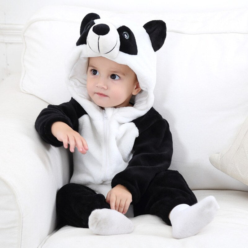Animal Pyjamas  Cartoon Flanell Baby Strampler Panda Pyjamas Baby